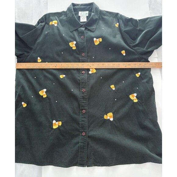 Quacker Factory Candy Corn Shirt 1X Green Corduroy Rhinestones Halloween Vtg ** - Picture 11 of 16